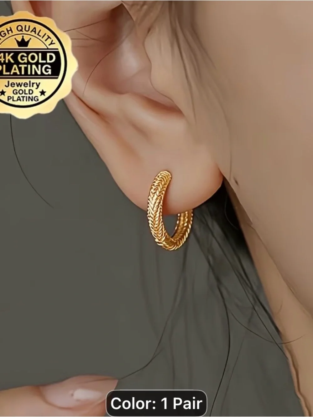 Gold Braided Hoop Earrings - 1 Pair